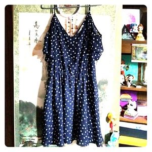 Lauren Conrad Navy Polka Dot Cold Shoulder Dress